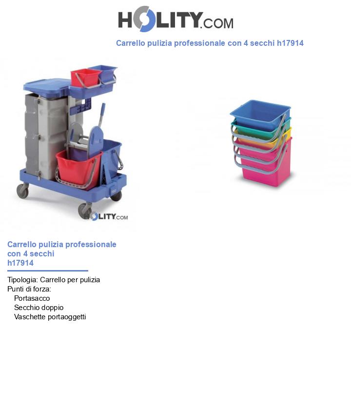 Carrello pulizia professionale con 4 secchi h17914