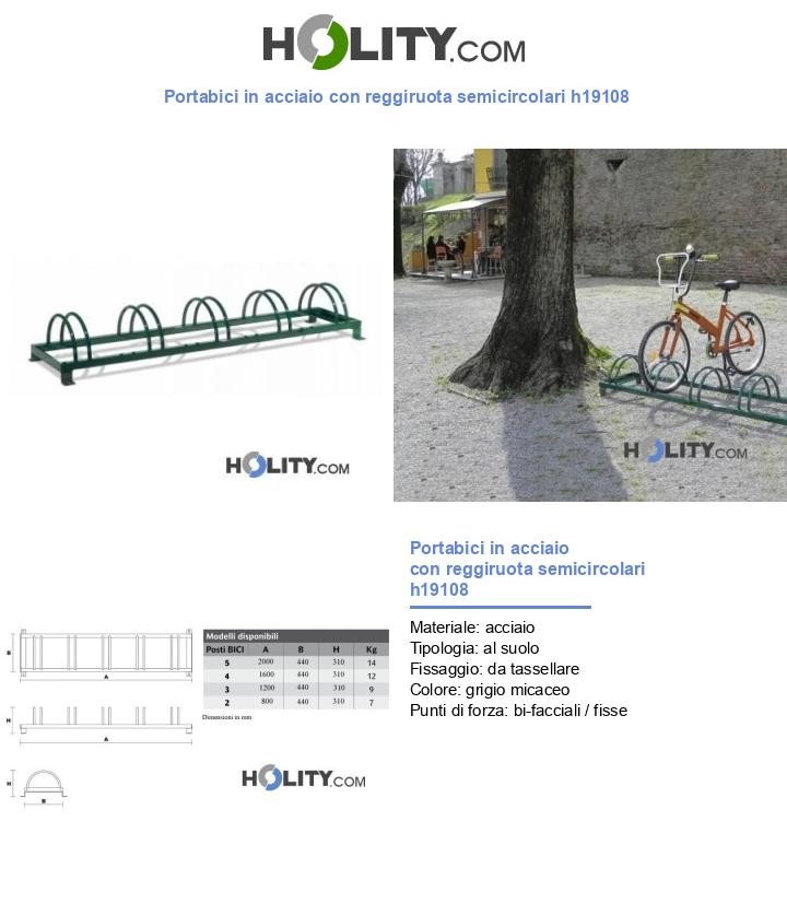 Portabici in acciaio con reggiruota semicircolari h19108