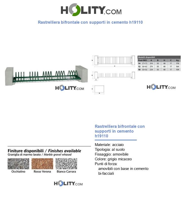 Rastrelliera bifrontale con supporti in cemento h19110