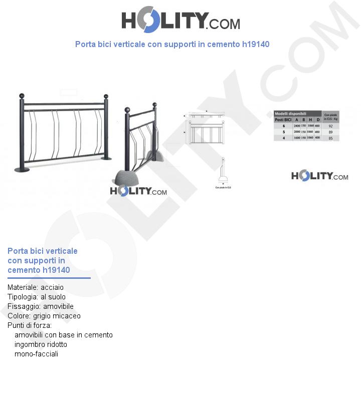 Porta bici verticale con supporti in cemento h19140