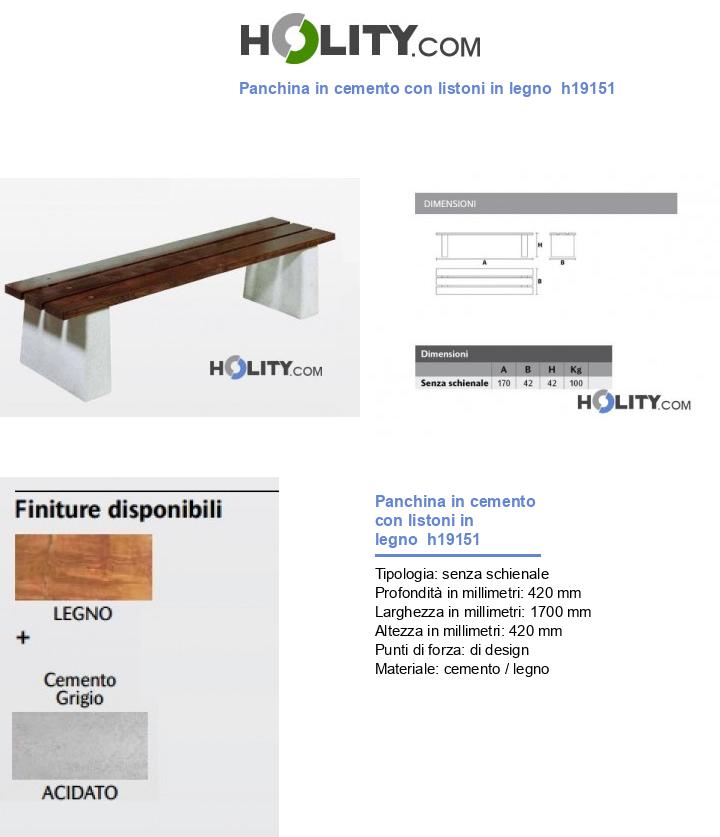 Panchina in cemento con listoni in legno h19151