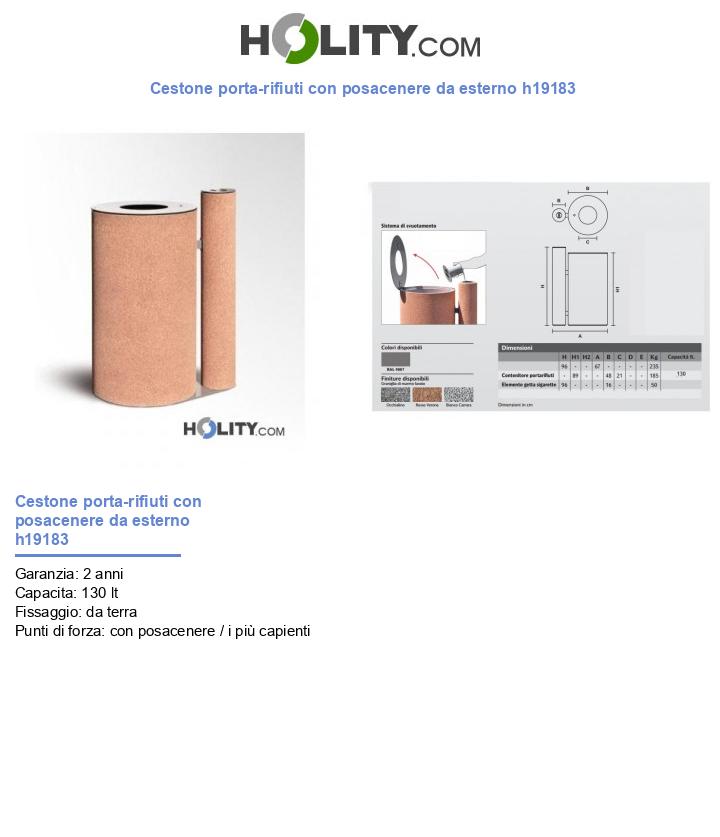 Cestone porta-rifiuti con posacenere da esterno h19183