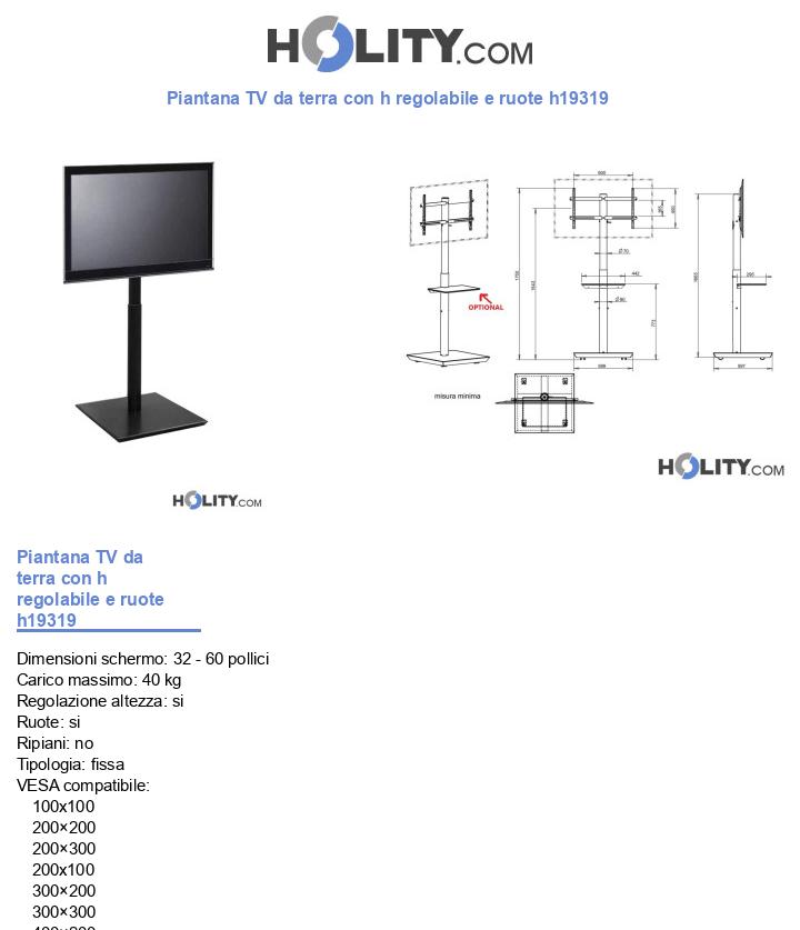 Piantana TV da terra con h regolabile e ruote h19319