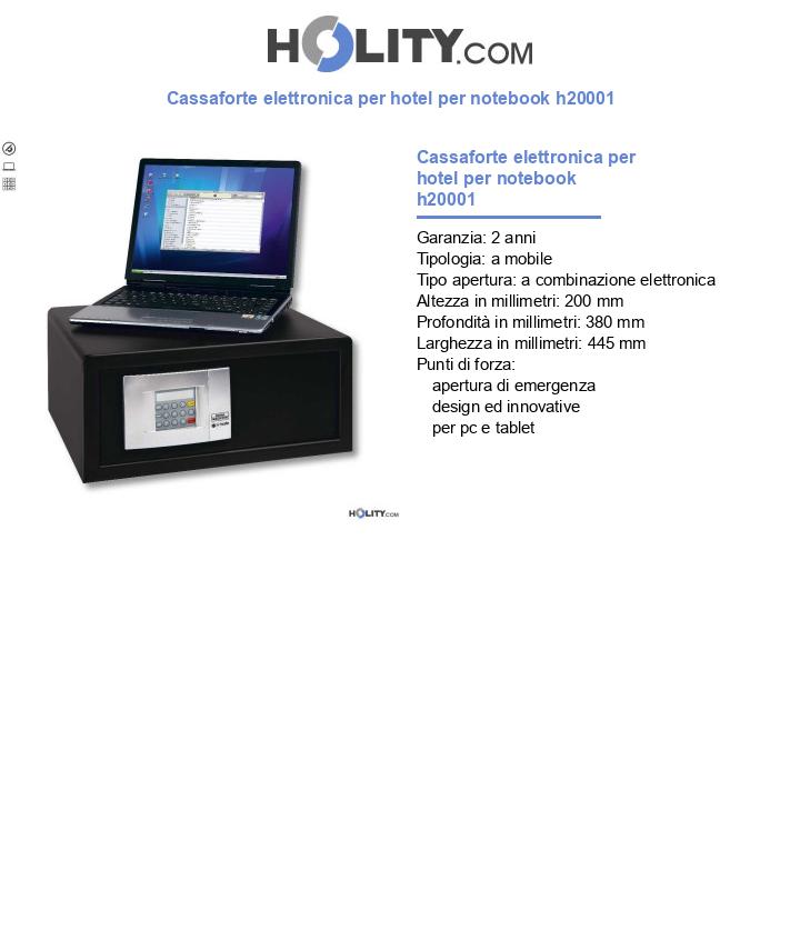 Cassaforte elettronica per hotel per notebook h20001