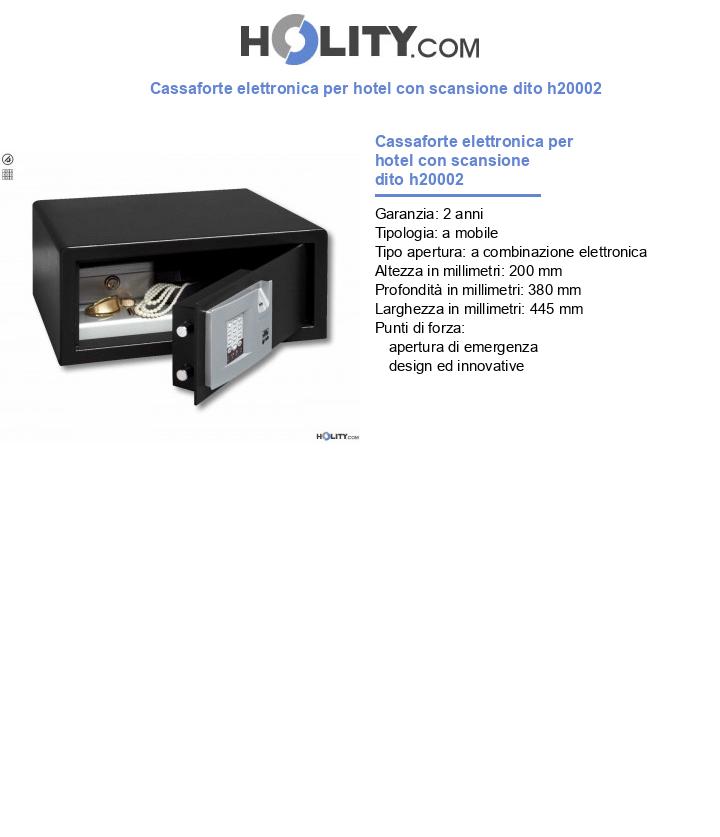 Cassaforte elettronica per hotel con scansione dito h20002