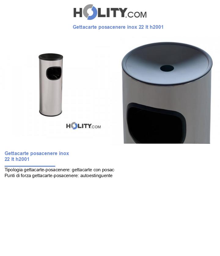 Gettacarte posacenere inox 22 lt h2001