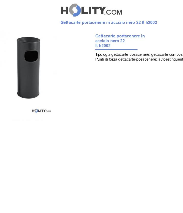 Gettacarte portacenere in acciaio nero 22 lt h2002