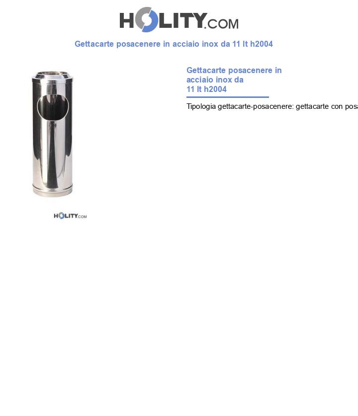 Gettacarte posacenere in acciaio inox da 11 lt h2004