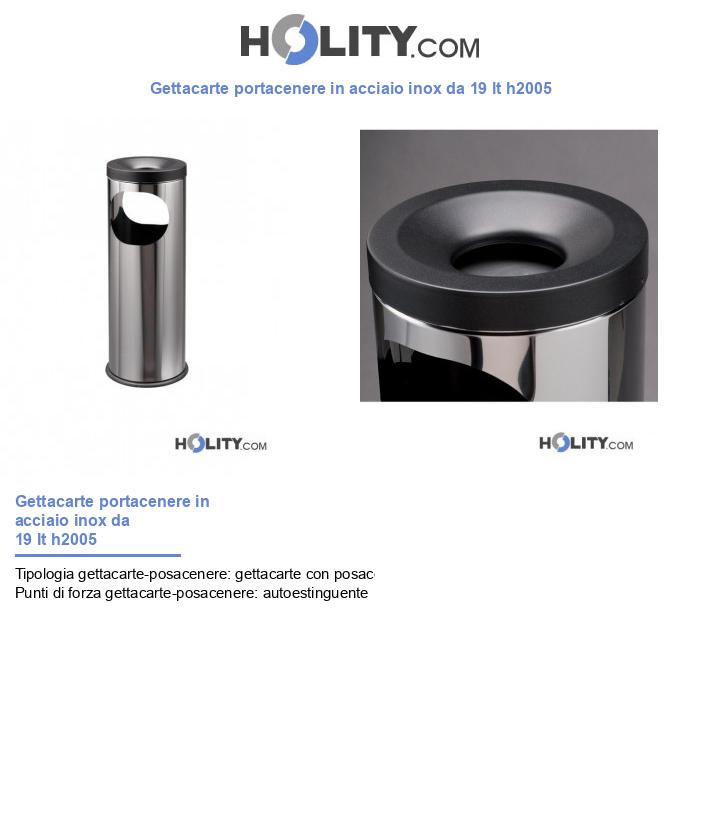 Gettacarte portacenere in acciaio inox da 19 lt h2005