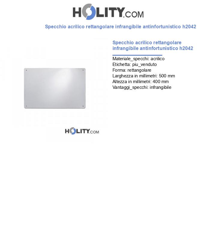 Specchio acrilico rettangolare infrangibile antinfortunistico h2042