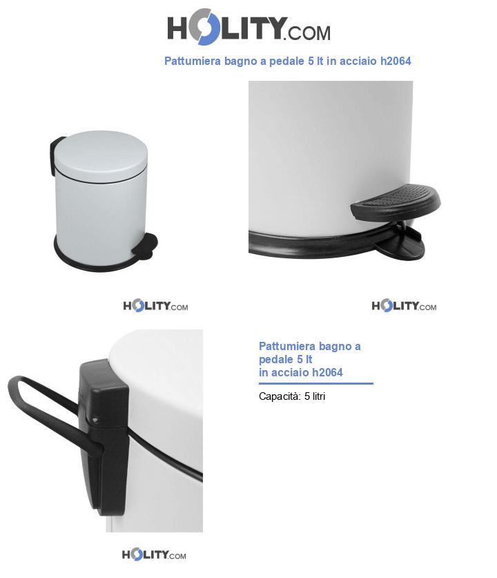 Pattumiera bagno a pedale 5 lt in acciaio h2064