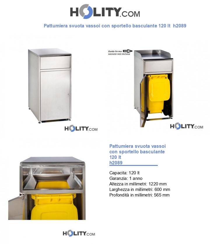 Pattumiera svuota vassoi con sportello basculante 120 lt h2089