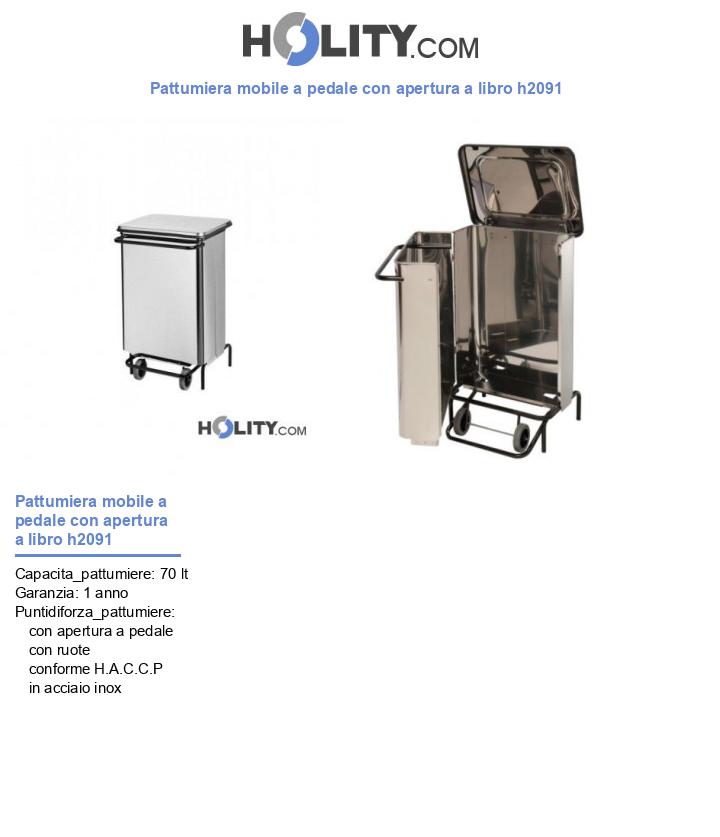 Pattumiera mobile a pedale con apertura a libro h2091