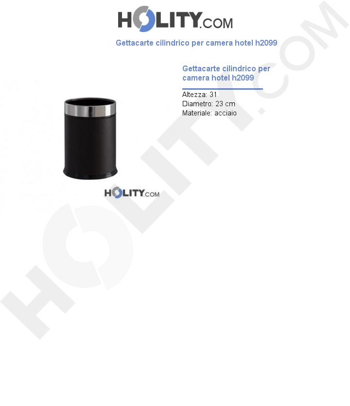 Gettacarte cilindrico per camera hotel h2099