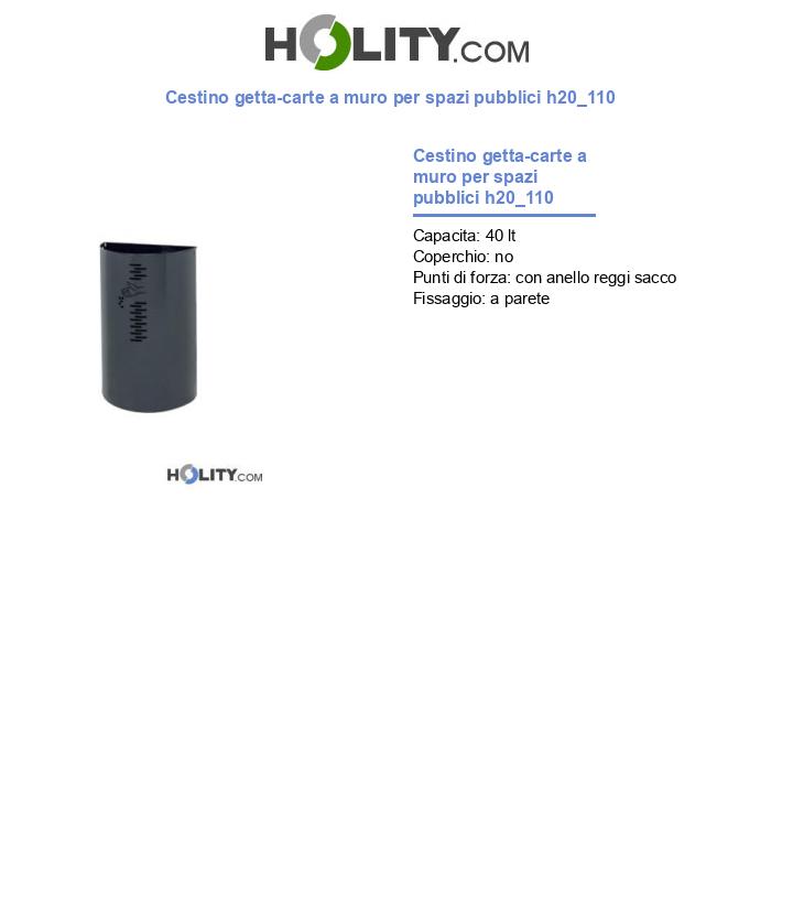 Cestino getta-carte a muro per spazi pubblici h20_110