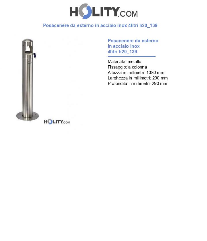 Posacenere da esterno in acciaio inox 4litri h20_139