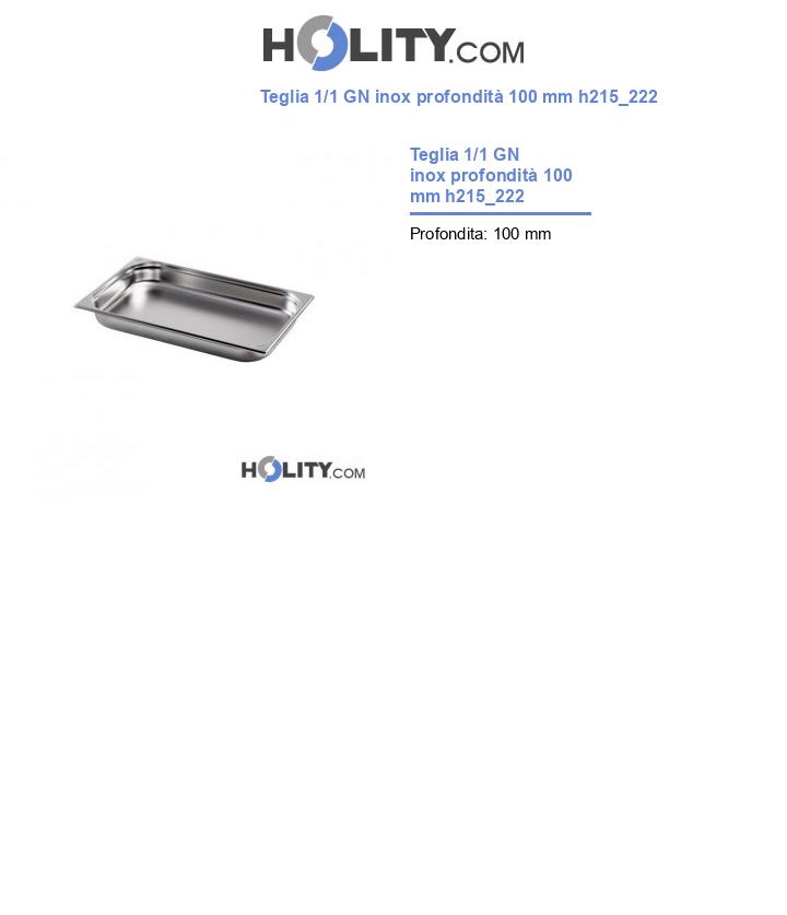 Teglia 1/1 GN inox profondità 100 mm h215_222