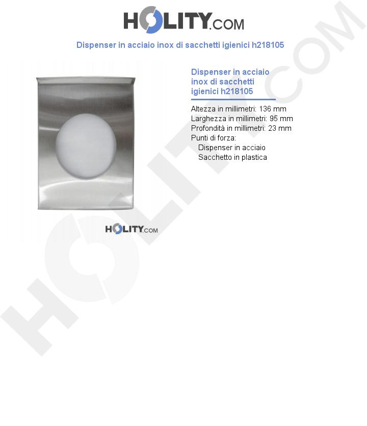 Dispenser in acciaio inox di sacchetti igienici h218105
