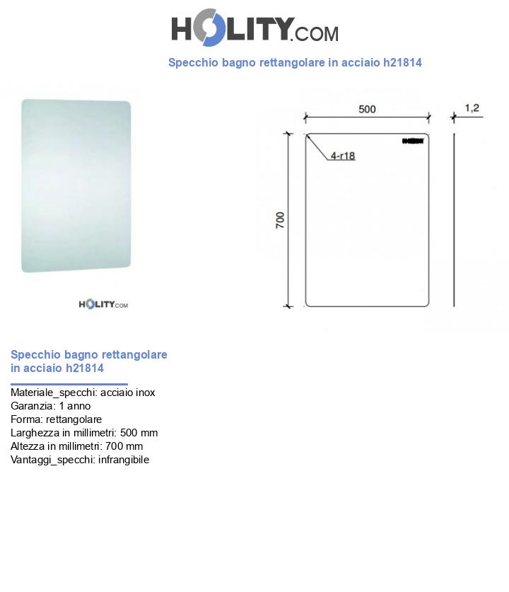 Specchio bagno rettangolare in acciaio h21814