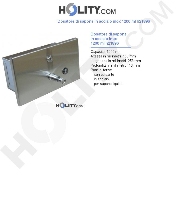 Dosatore di sapone in acciaio inox 1200 ml h21896