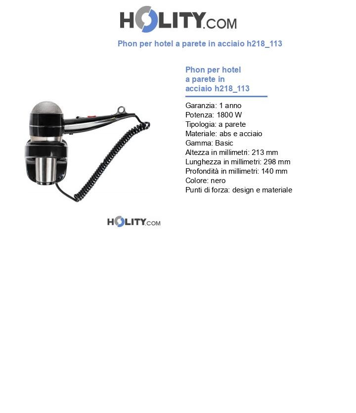 Phon per hotel a parete in acciaio h218_113