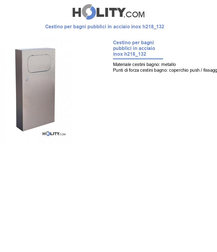 Cestino per bagni pubblici in acciaio inox h218_132