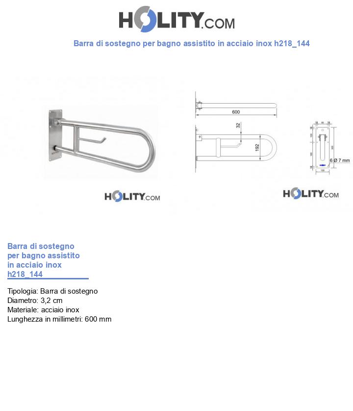 Barra di sostegno per bagno assistito in acciaio inox h218_144