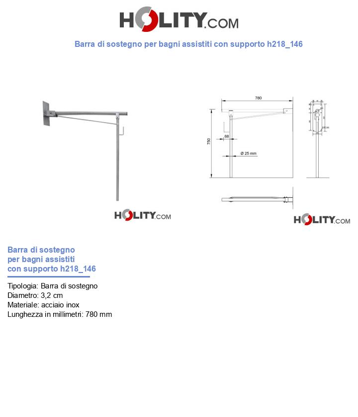 Barra di sostegno per bagni assistiti con supporto h218_146