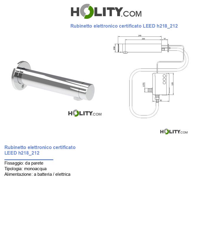 Rubinetto elettronico certificato LEED h218_212