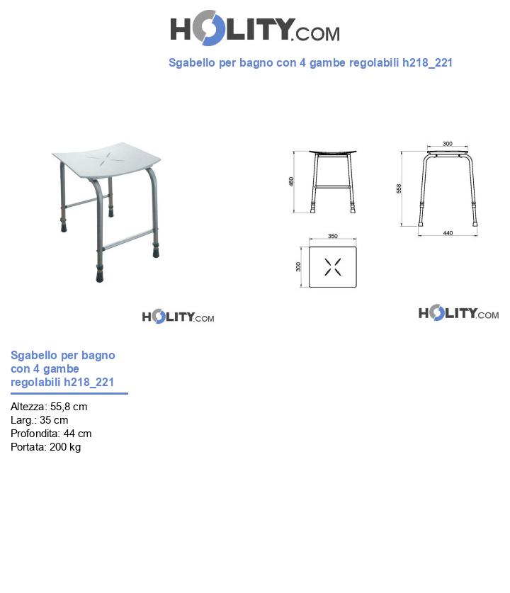 Sgabello per bagno con 4 gambe regolabili h218_221