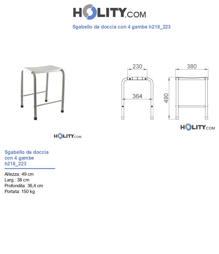 Sgabello da doccia con 4 gambe h218_223
