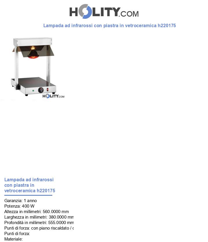 Lampada ad infrarossi con piastra in vetroceramica h220175
