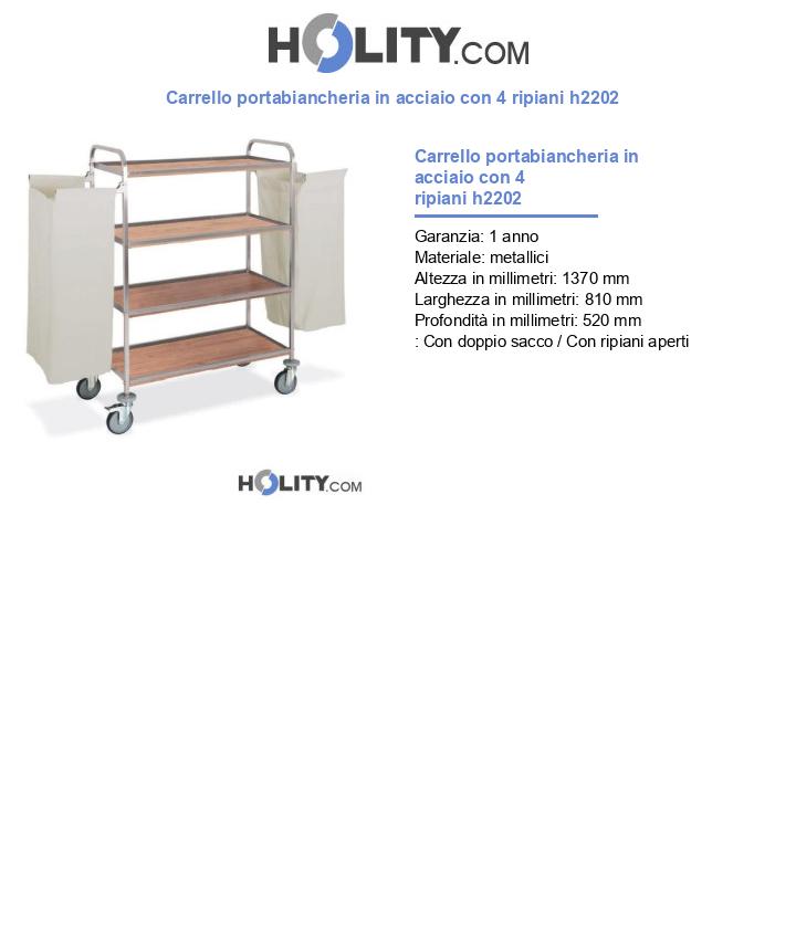 Carrello portabiancheria in acciaio con 4 ripiani h2202