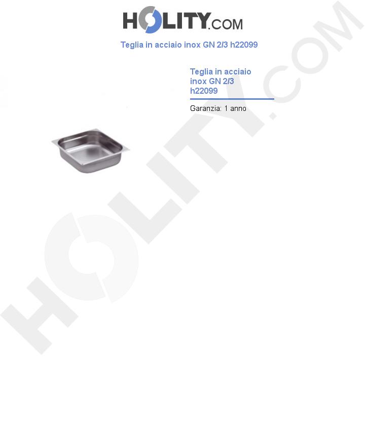 Teglia in acciaio inox GN 2/3 h22099