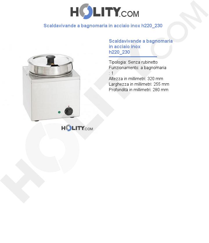 Scaldavivande a bagnomaria in acciaio inox h220_230