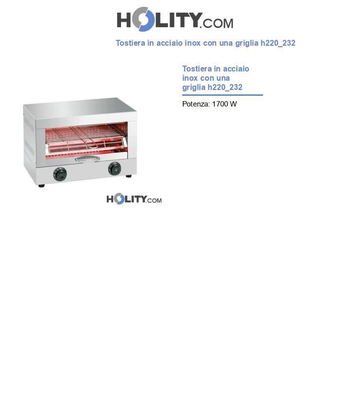 Tostiera in acciaio inox con una griglia h220_232