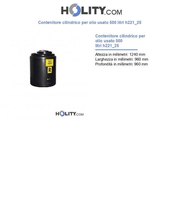 Contenitore cilindrico per olio usato 500 litri h221_25