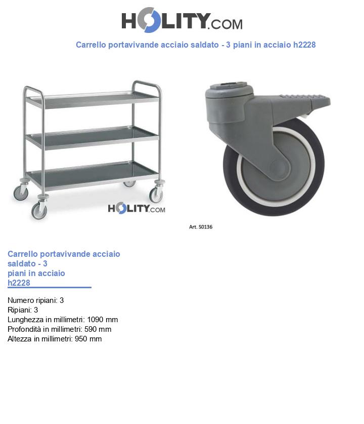 Carrello portavivande acciaio saldato - 3 piani in acciaio h2228