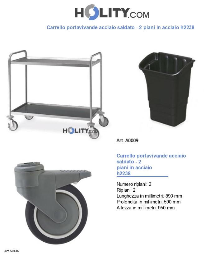 Carrello portavivande acciaio saldato - 2 piani in acciaio h2238