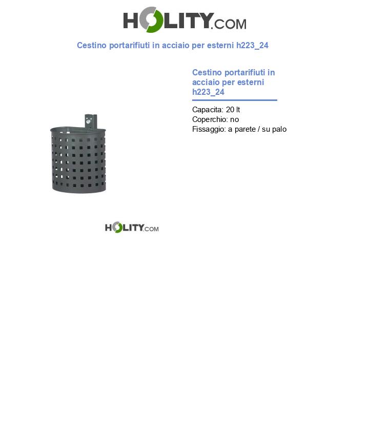 Cestino portarifiuti in acciaio per esterni h223_24