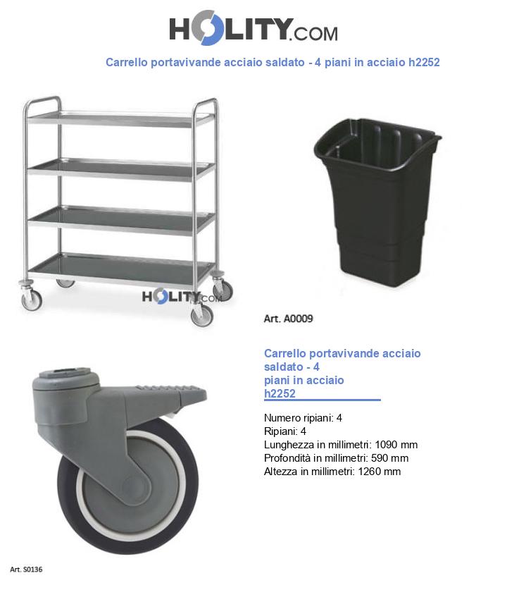 Carrello portavivande acciaio saldato - 4 piani in acciaio h2252