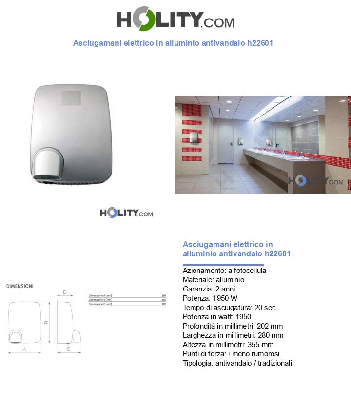 Asciugamani elettrico in alluminio antivandalo h22601