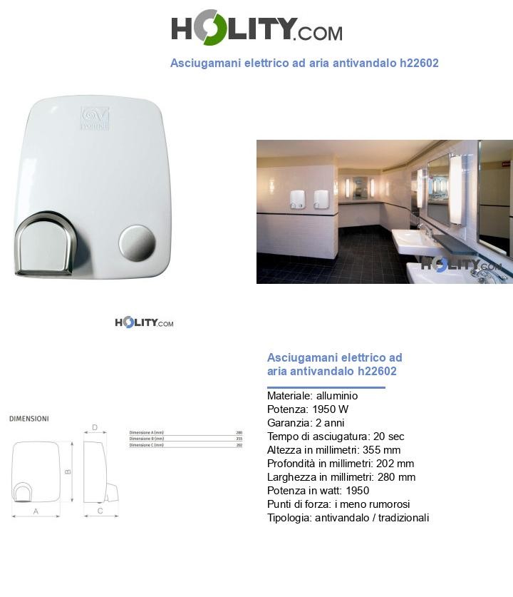 Asciugamani elettrico ad aria antivandalo h22602