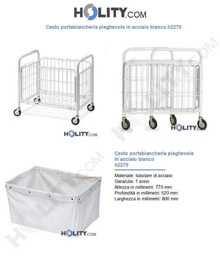 Cesto portabiancheria pieghevole in acciaio bianco h2270