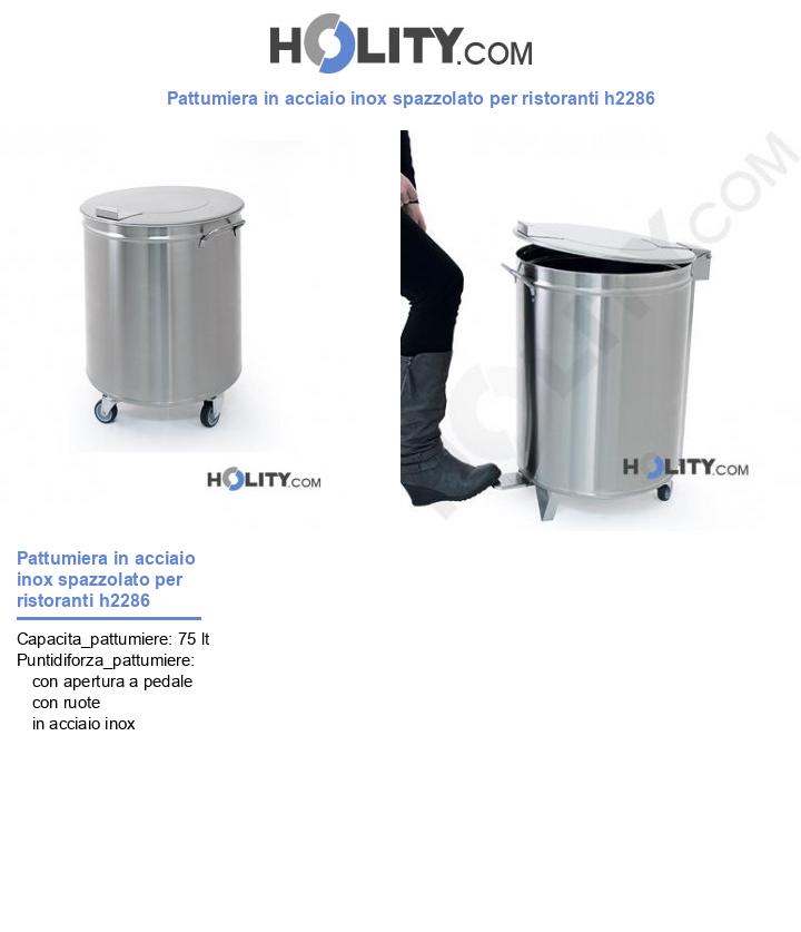 Pattumiera in acciaio inox spazzolato per ristoranti h2286