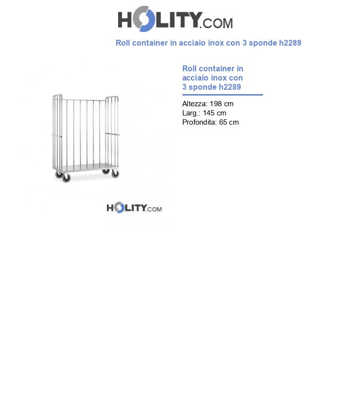 Roll container in acciaio inox con 3 sponde h2289
