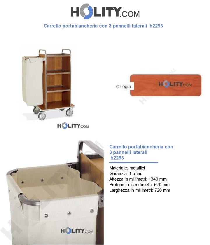 Carrello portabiancheria con 3 pannelli laterali h2293