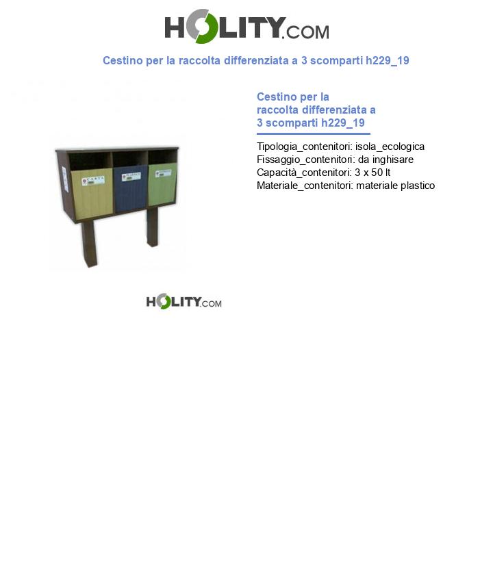 Cestino per la raccolta differenziata a 3 scomparti h229_19