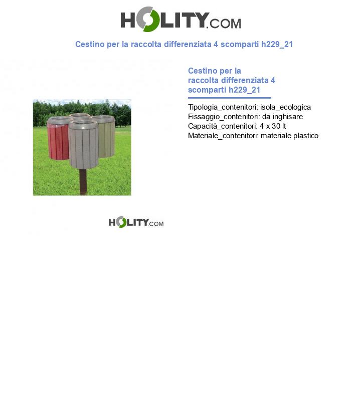 Cestino per la raccolta differenziata 4 scomparti h229_21