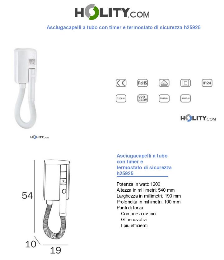 Asciugacapelli a tubo con timer e termostato di sicurezza h25925